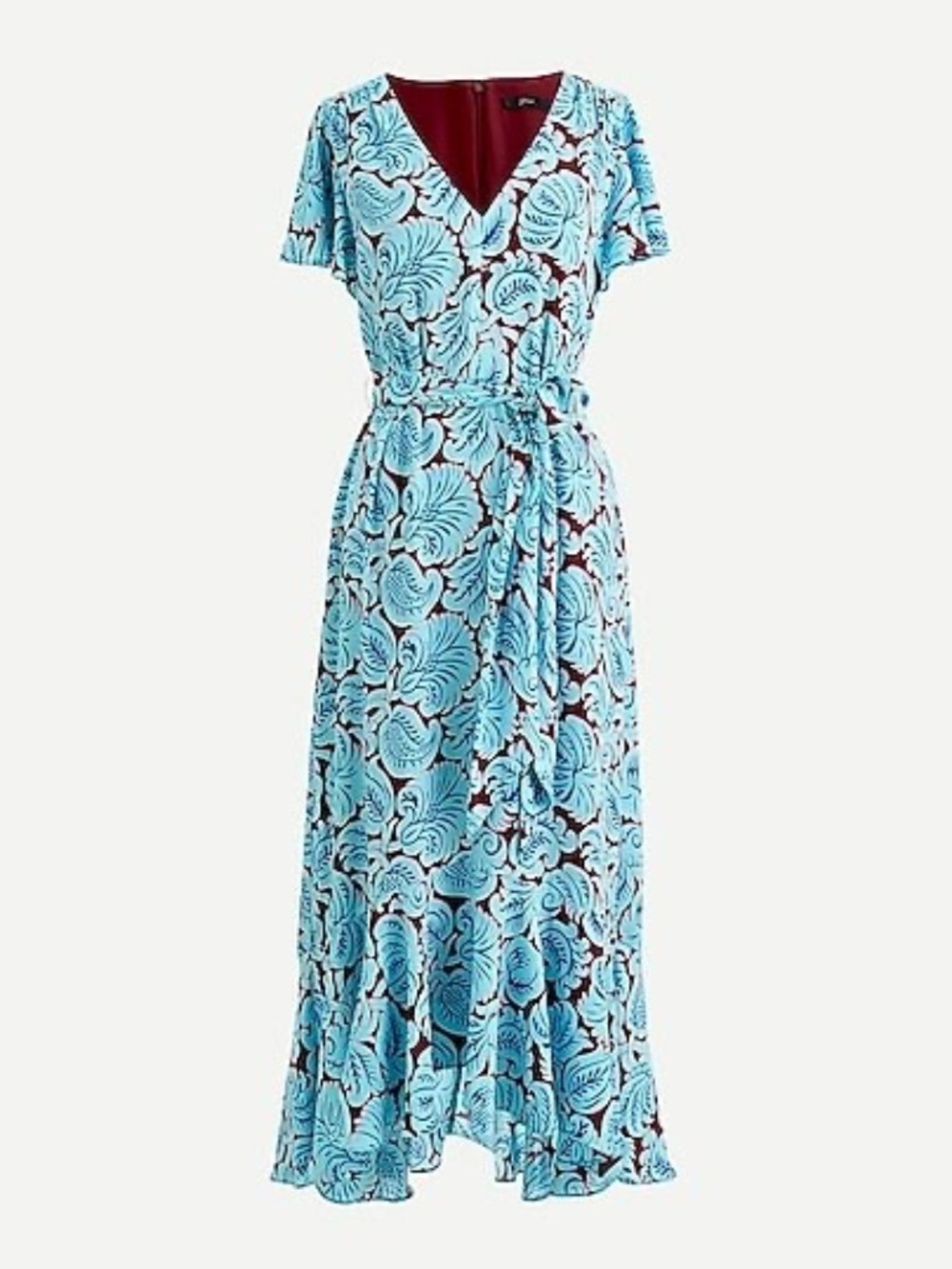 J.Crew V-Neck Flutter Hem Dress in Aqua Paisley, Size Petite 4